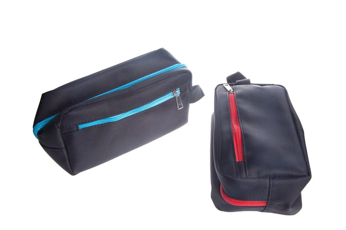 Black Nylon Travel Pouch With Coloured Zips