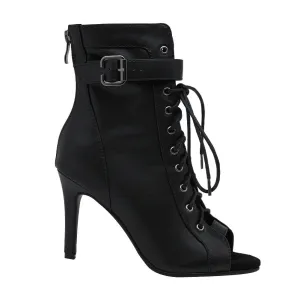 Black Peep Toe Lace Up Dance shoes
