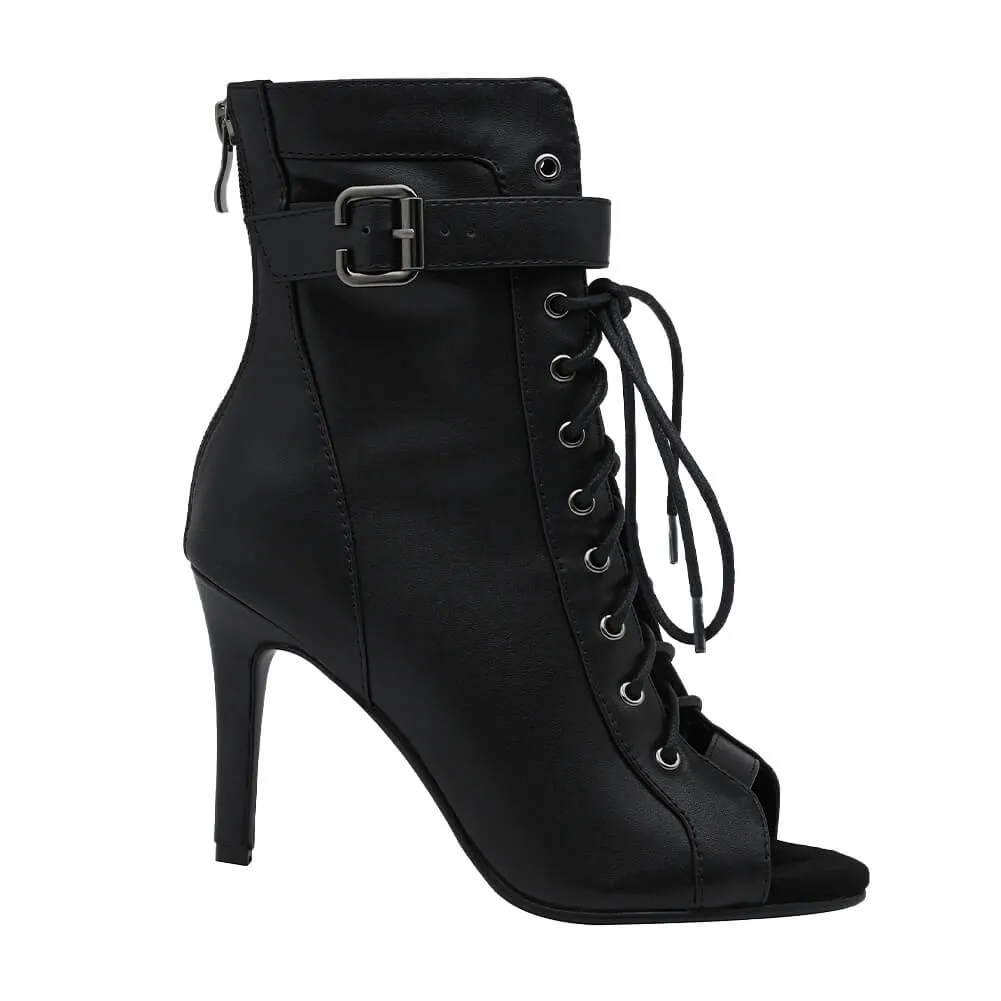 Black Peep Toe Lace Up Dance shoes
