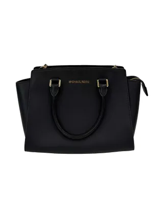 Black Selma Large Saffiano Leather Satchel Bag