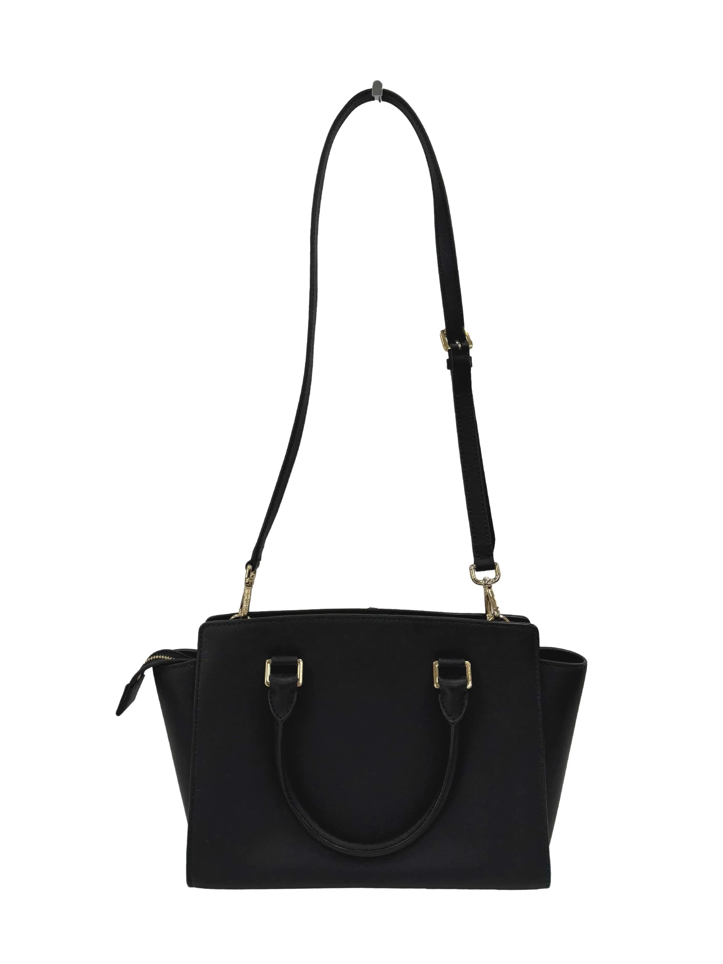 Black Selma Large Saffiano Leather Satchel Bag