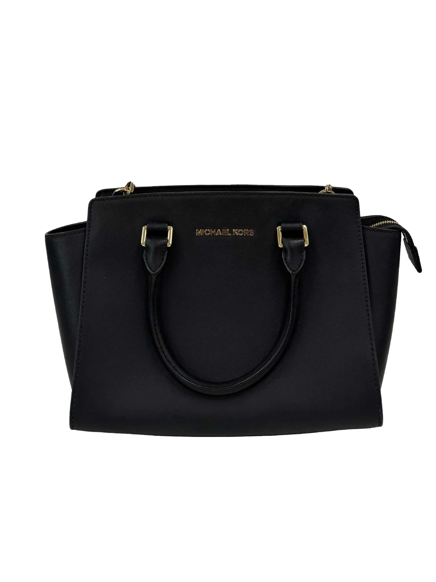 Black Selma Large Saffiano Leather Satchel Bag