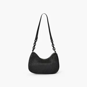 BLACK VEGAN LEATHER PLEATED SHOULDER BAG