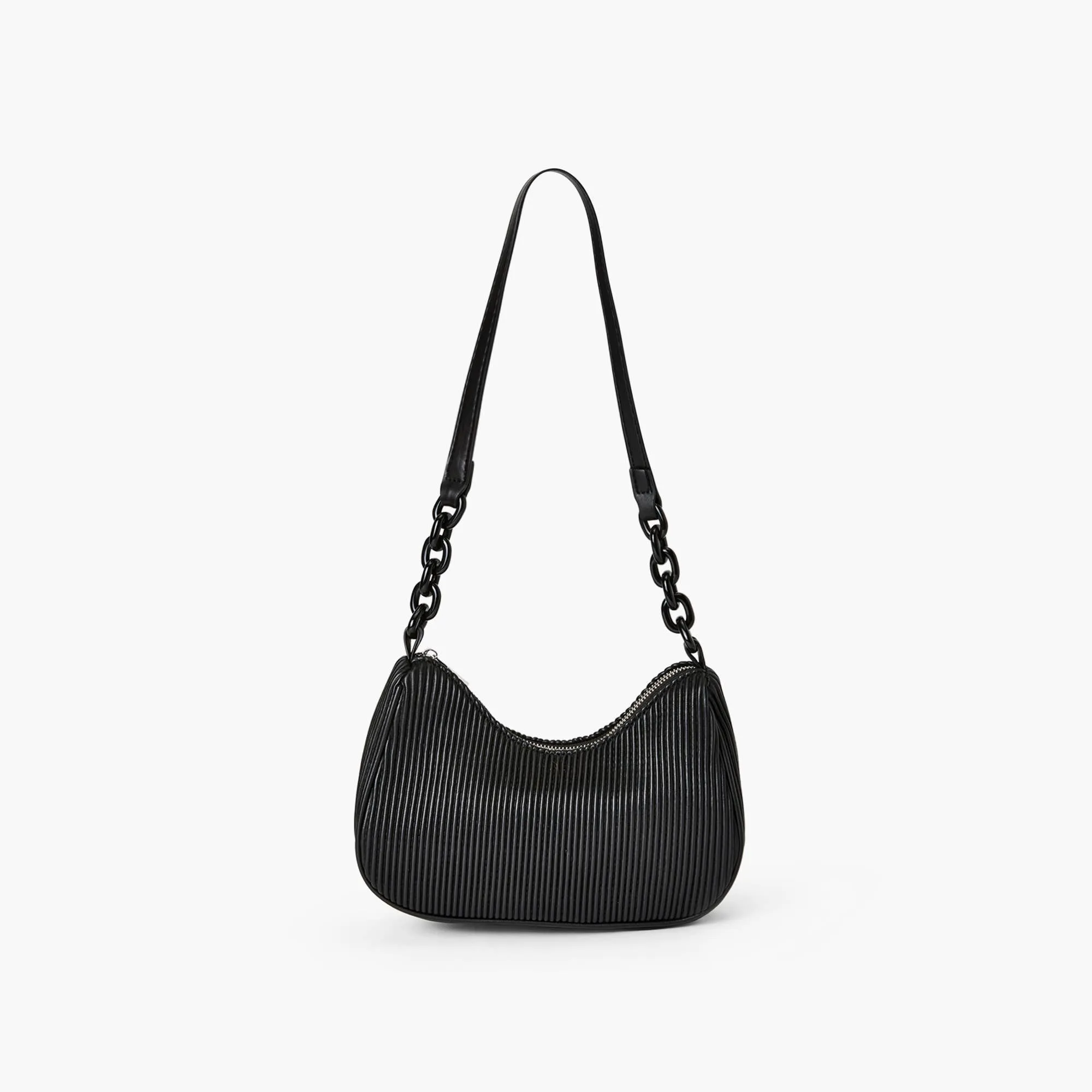 BLACK VEGAN LEATHER PLEATED SHOULDER BAG