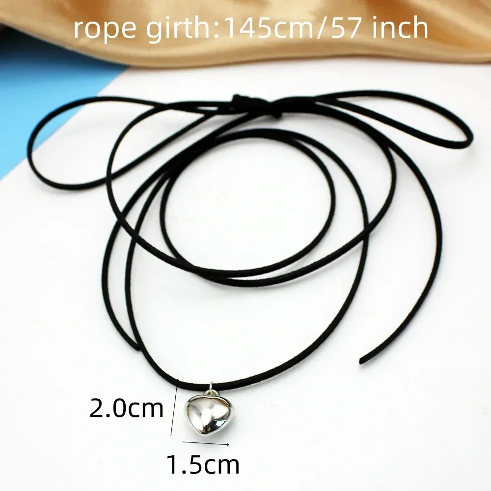 Black Velvet Punk Goth Big Heart Pendant Necklace