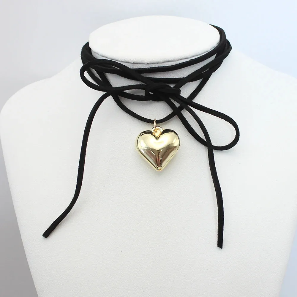 Black Velvet Punk Goth Big Heart Pendant Necklace