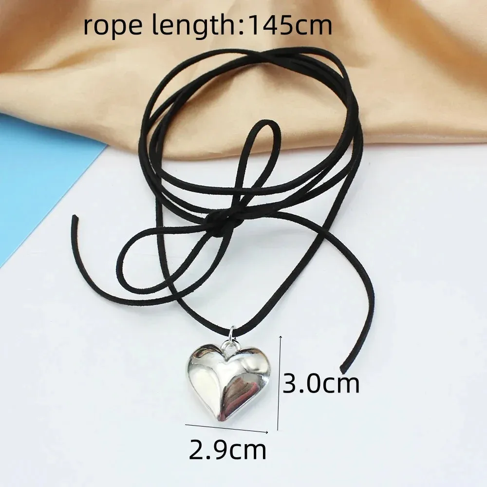 Black Velvet Punk Goth Big Heart Pendant Necklace