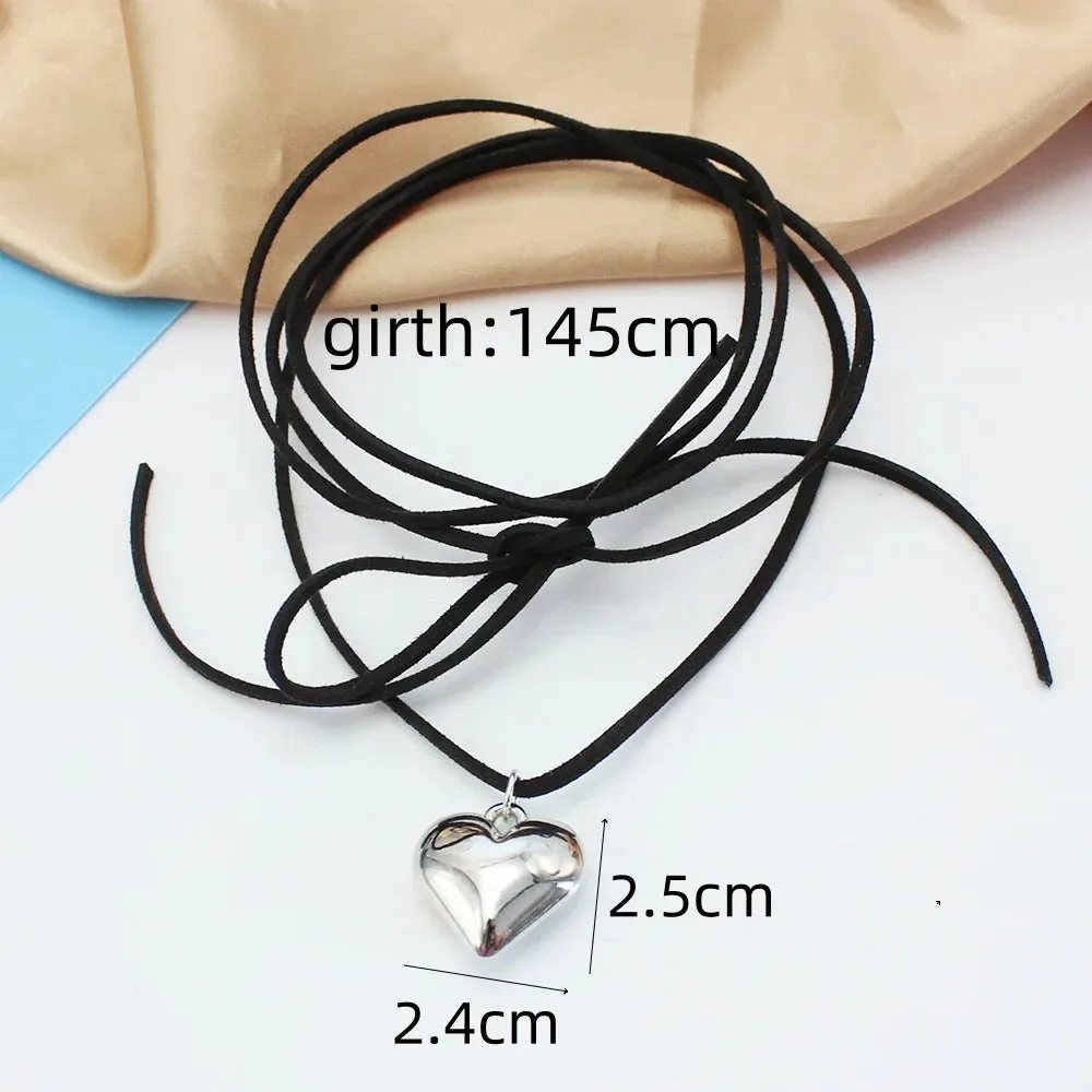 Black Velvet Punk Goth Big Heart Pendant Necklace