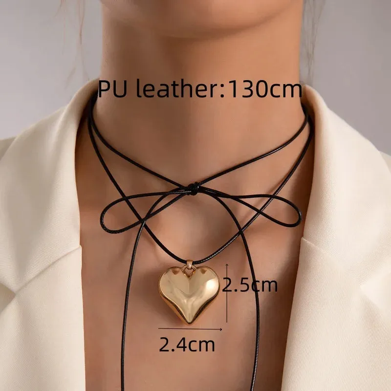 Black Velvet Punk Goth Big Heart Pendant Necklace