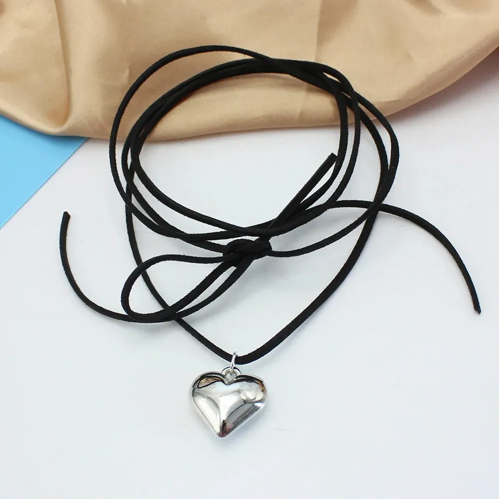 Black Velvet Punk Goth Big Heart Pendant Necklace