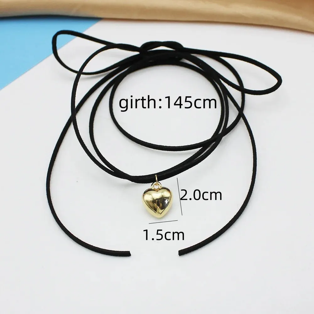 Black Velvet Punk Goth Big Heart Pendant Necklace