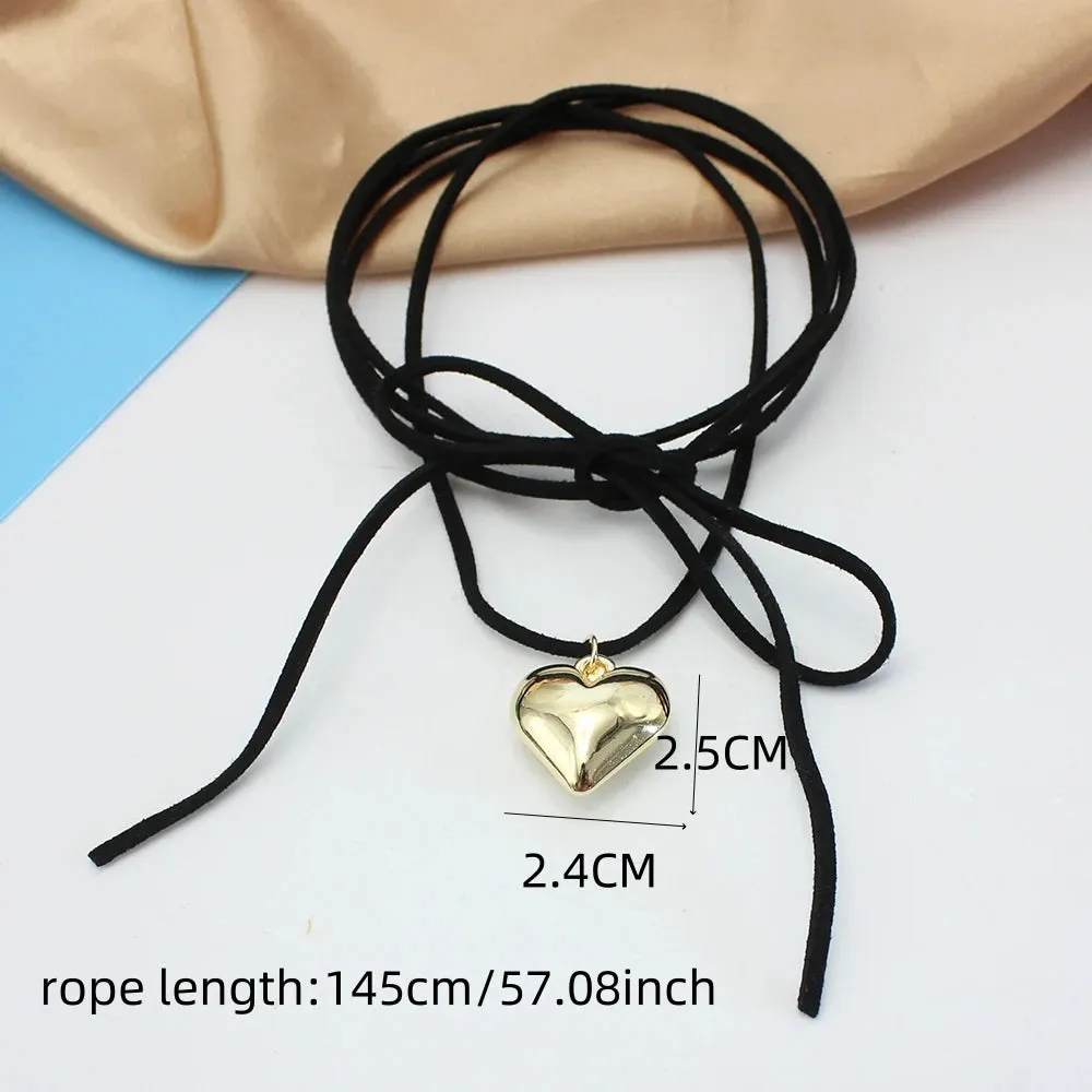 Black Velvet Punk Goth Big Heart Pendant Necklace