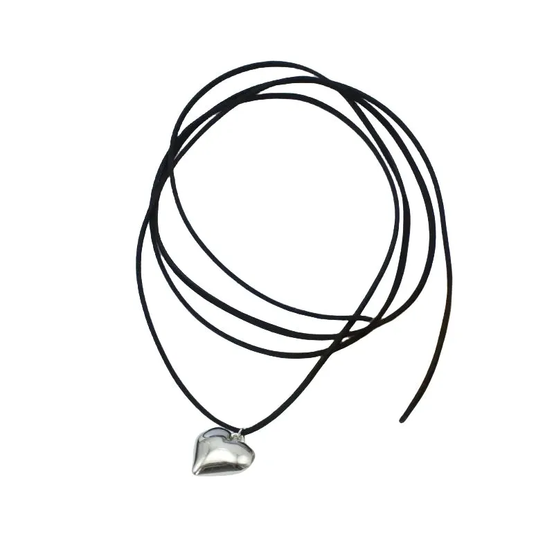 Black Velvet Punk Goth Big Heart Pendant Necklace