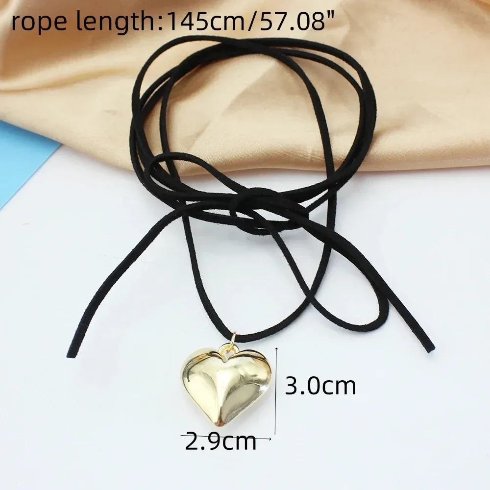 Black Velvet Punk Goth Big Heart Pendant Necklace