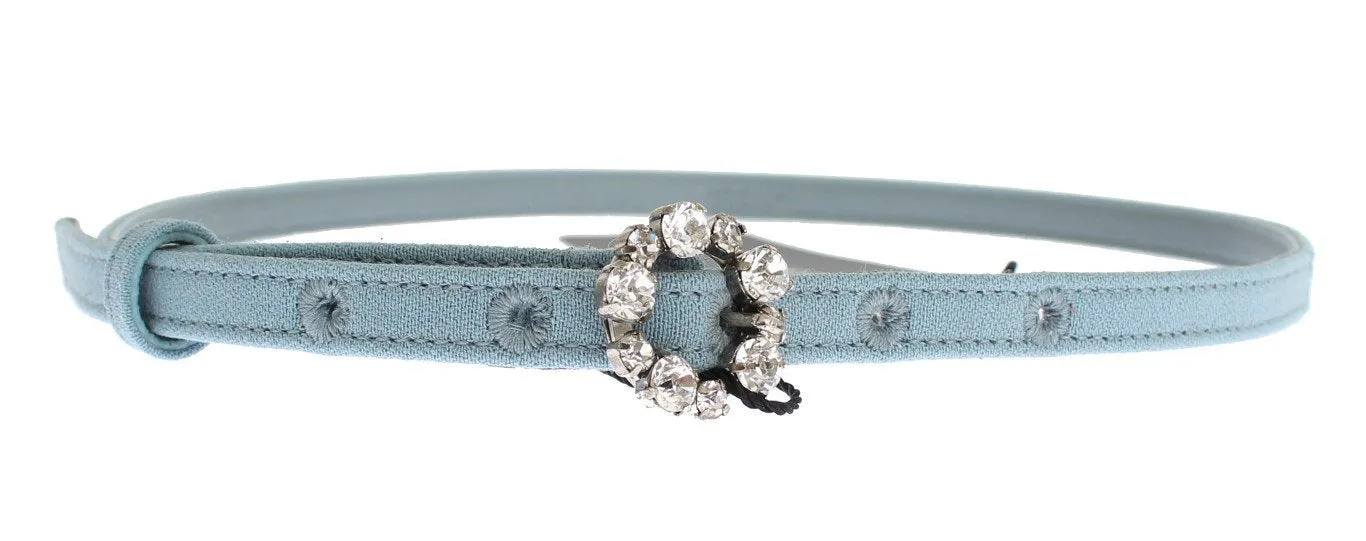 Blue Cotton Leather Crystal Buckle Belt