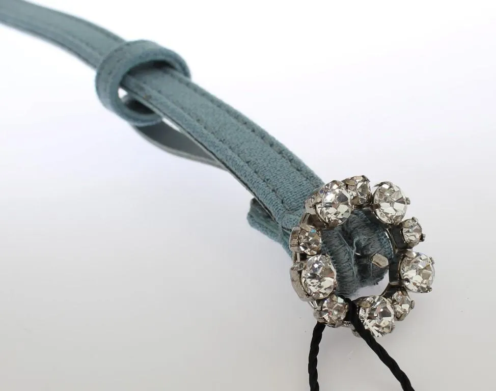 Blue Cotton Leather Crystal Buckle Belt