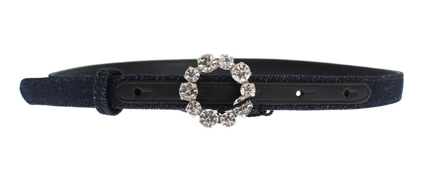 Blue Denim Leather Crystal Buckle Belt