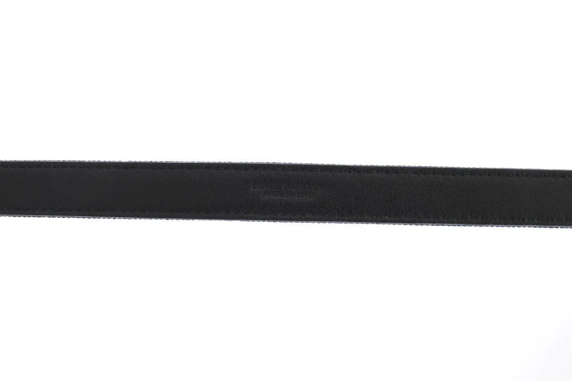 Blue Denim Leather Crystal Buckle Belt