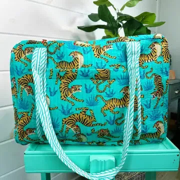 Blue Quilted Duffle Bag