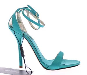 Blue Silk Ankle Strap Sandals Heels Shoes