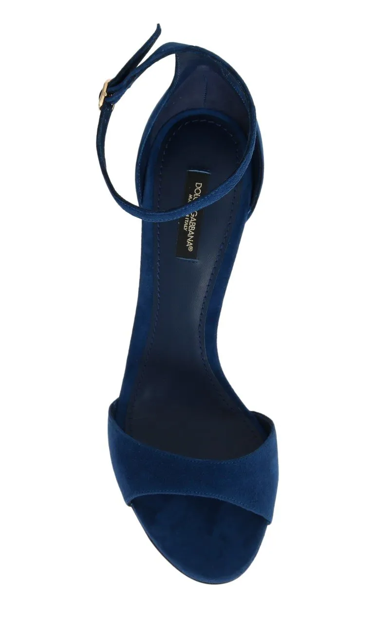 Blue Suede Ankle Strap Heels Pumps