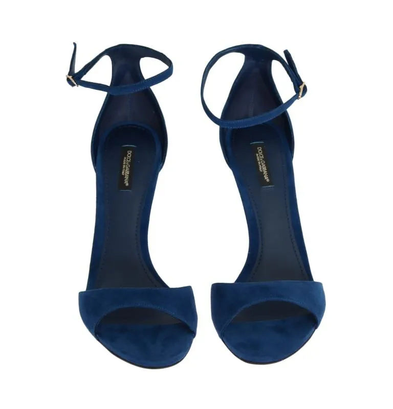 Blue Suede Ankle Strap Heels Pumps