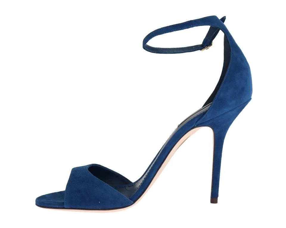 Blue Suede Ankle Strap Heels Pumps