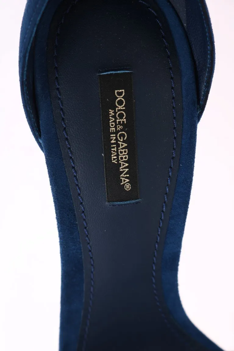 Blue Suede Ankle Strap Heels Pumps