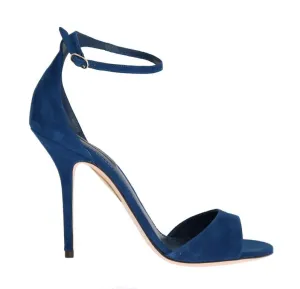 Blue Suede Ankle Strap Heels Pumps