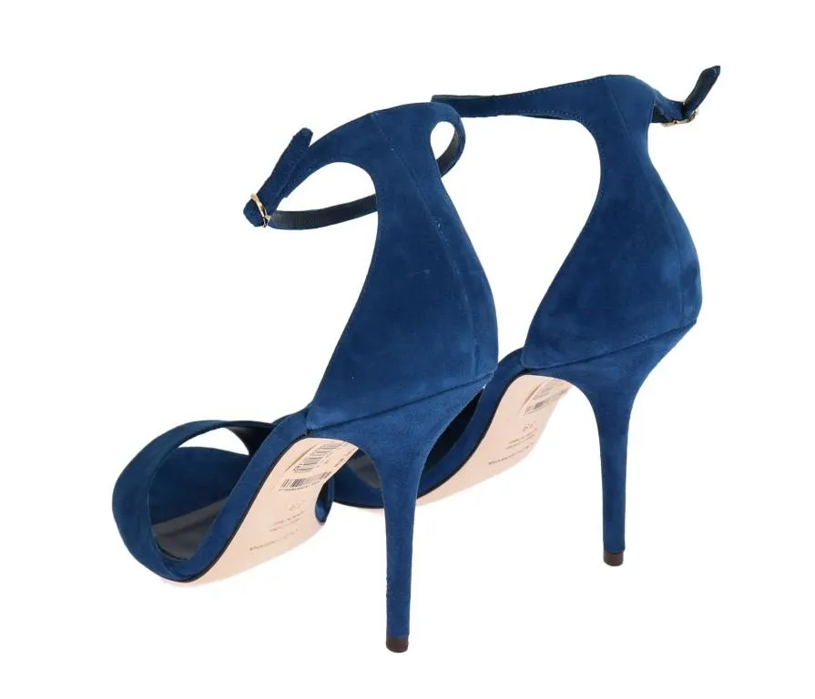 Blue Suede Ankle Strap Heels Pumps