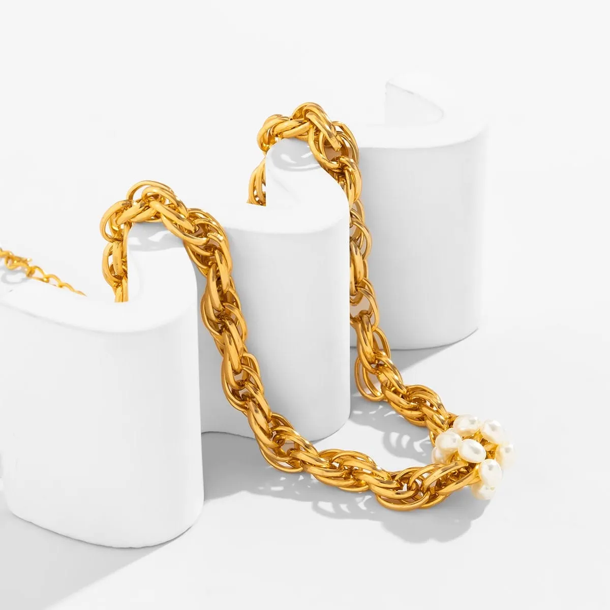 Boho Gold Silver Tone Pearl Charm Rope Chain Choker Necklace