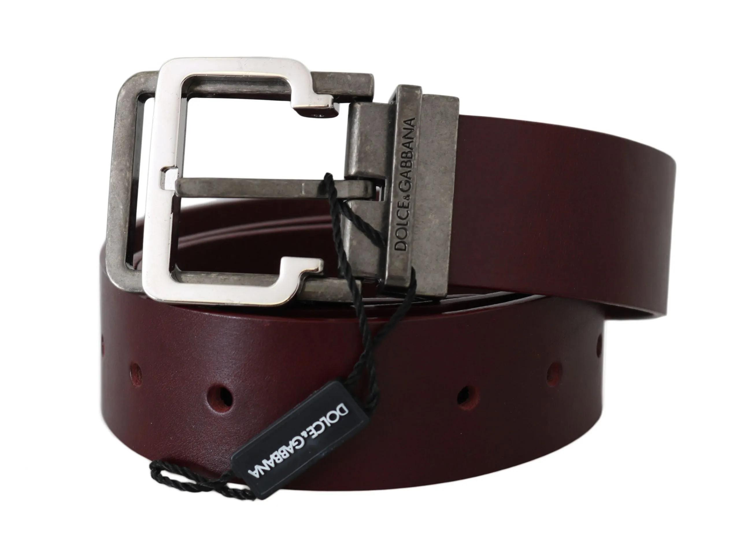 Bordeaux Leather Silver Metal Buckle Belt