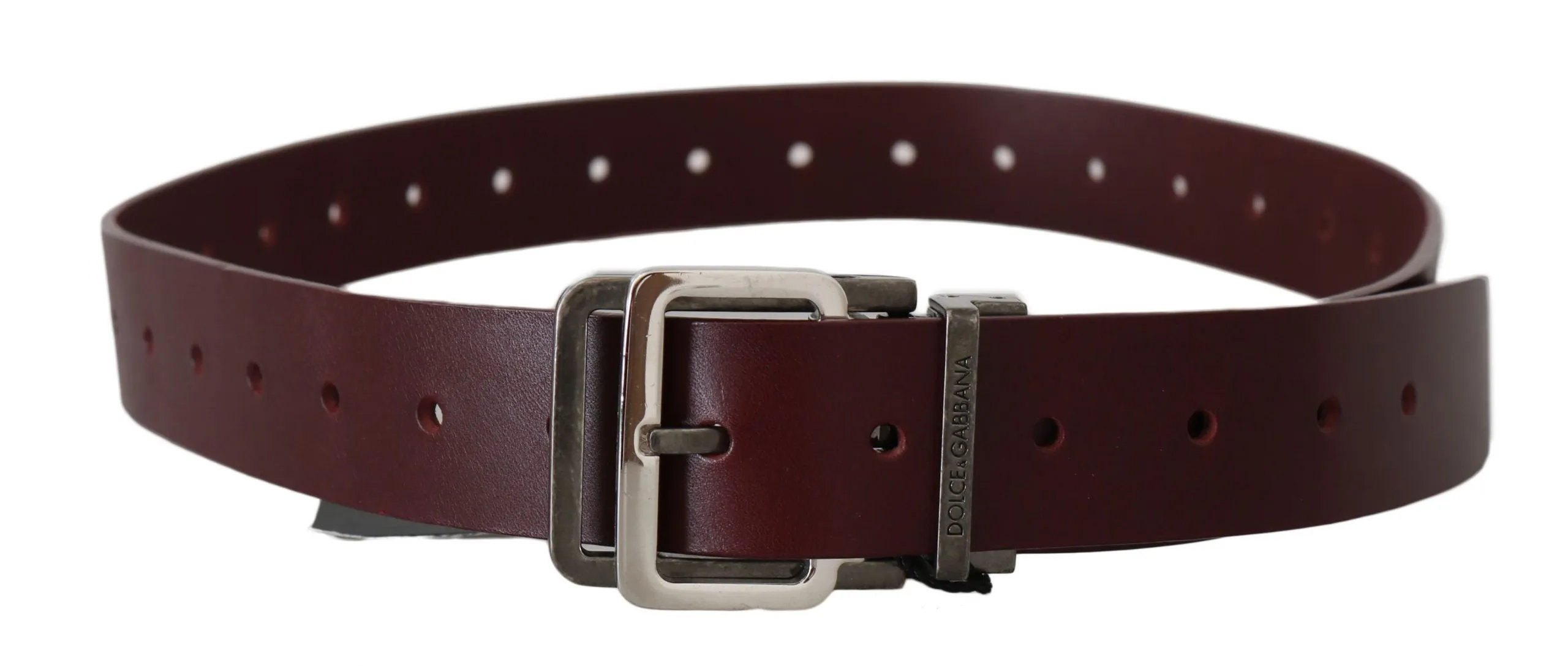 Bordeaux Leather Silver Metal Buckle Belt