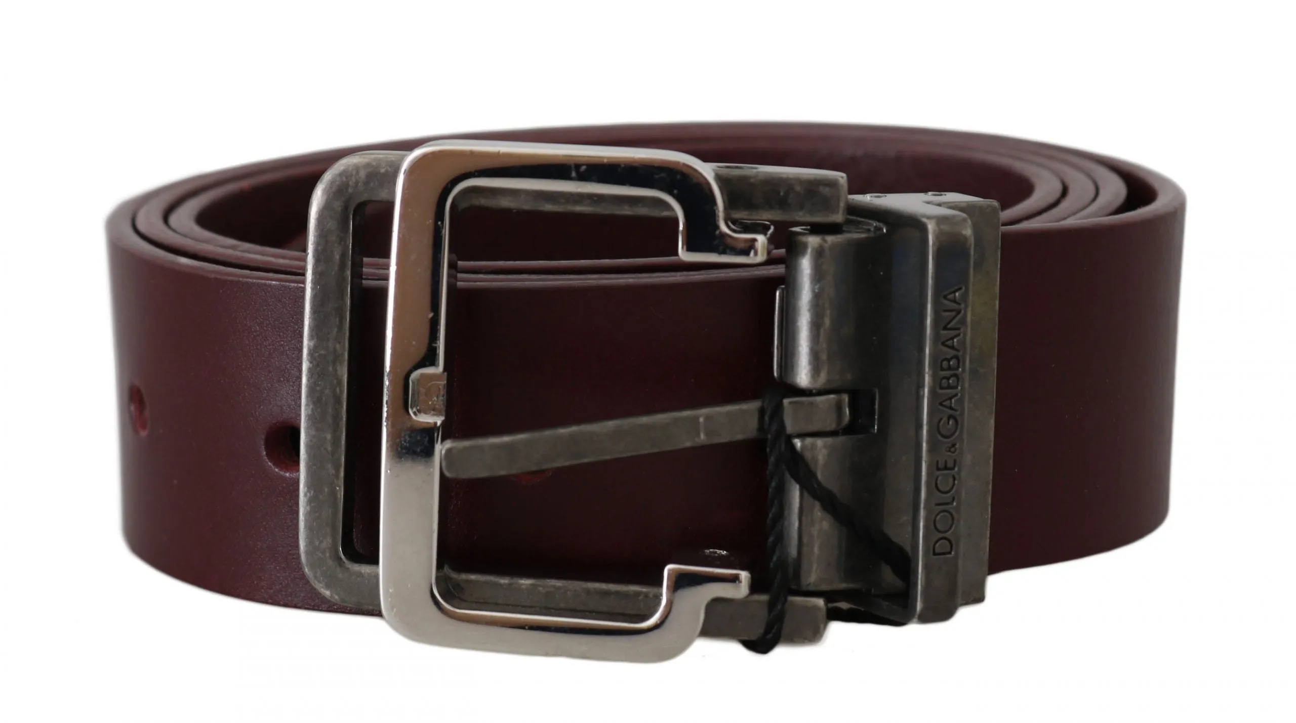 Bordeaux Leather Silver Metal Buckle Belt