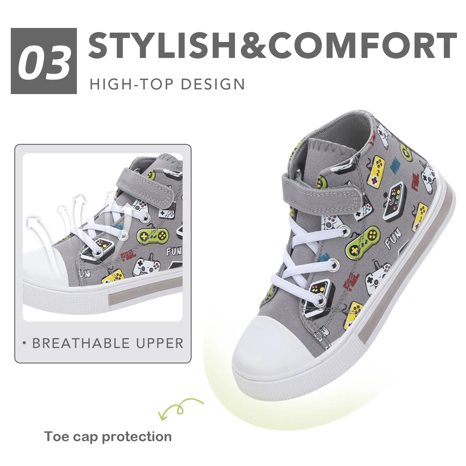 Boys Lightweight High Top Kids Canvas Shoes