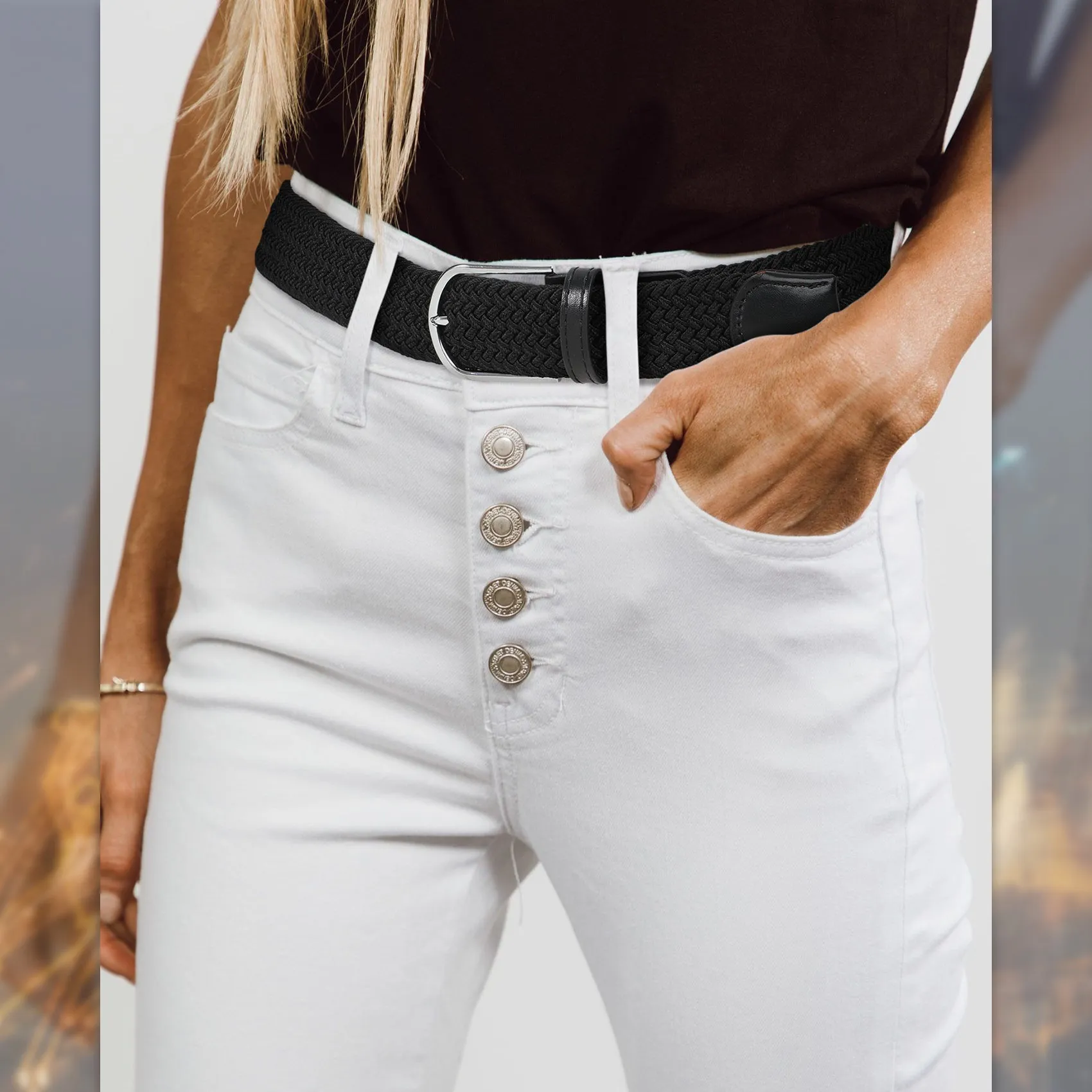 Braided Elastic Belt for Men Women Junior-Woven Canvas Stretch Belts
