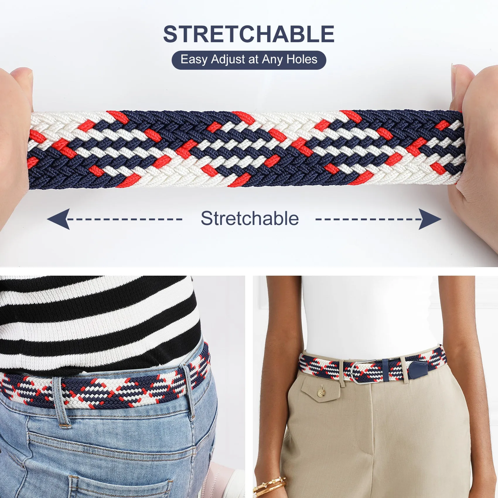 Braided Elastic Belt for Men Women Junior-Woven Canvas Stretch Belts