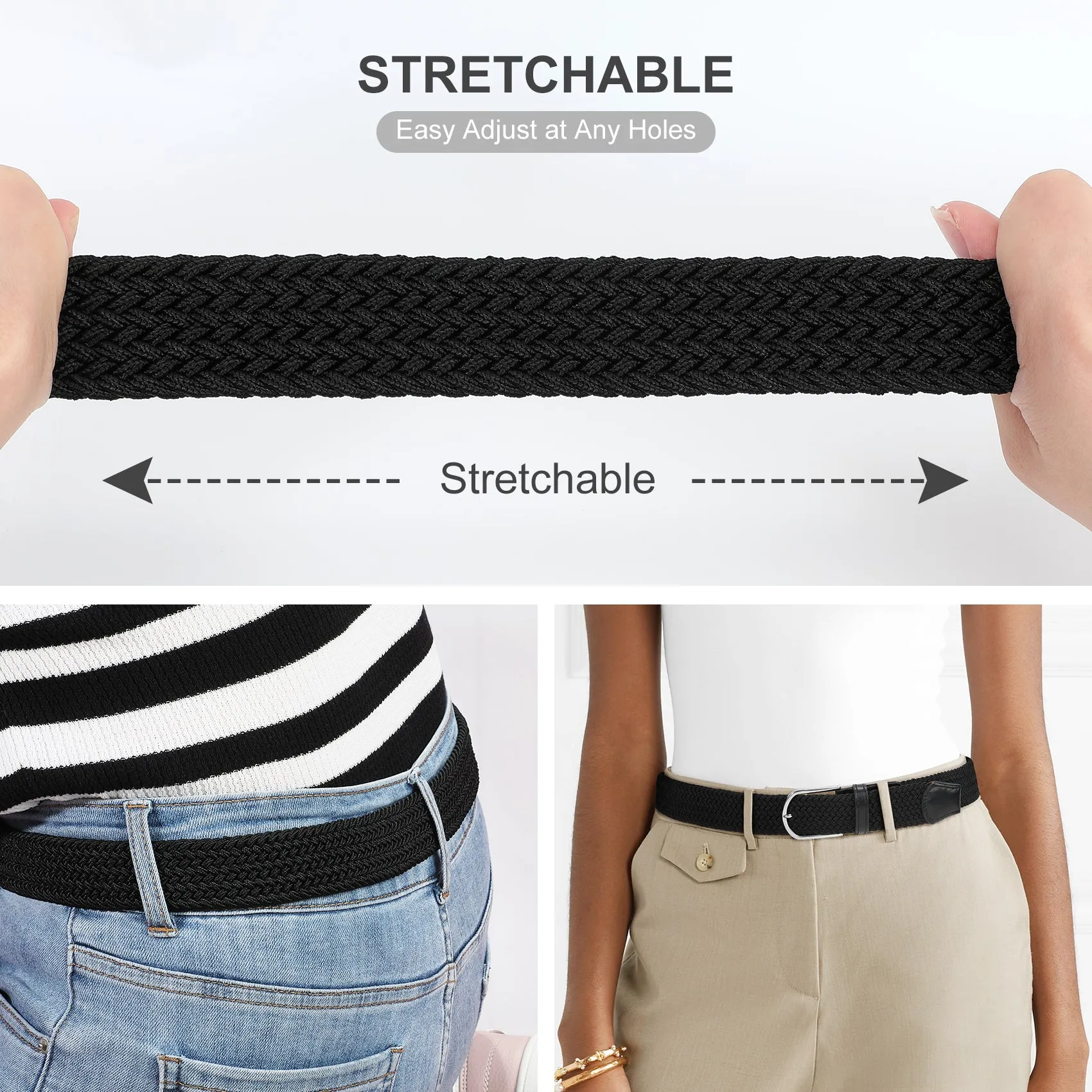 Braided Elastic Belt for Men Women Junior-Woven Canvas Stretch Belts