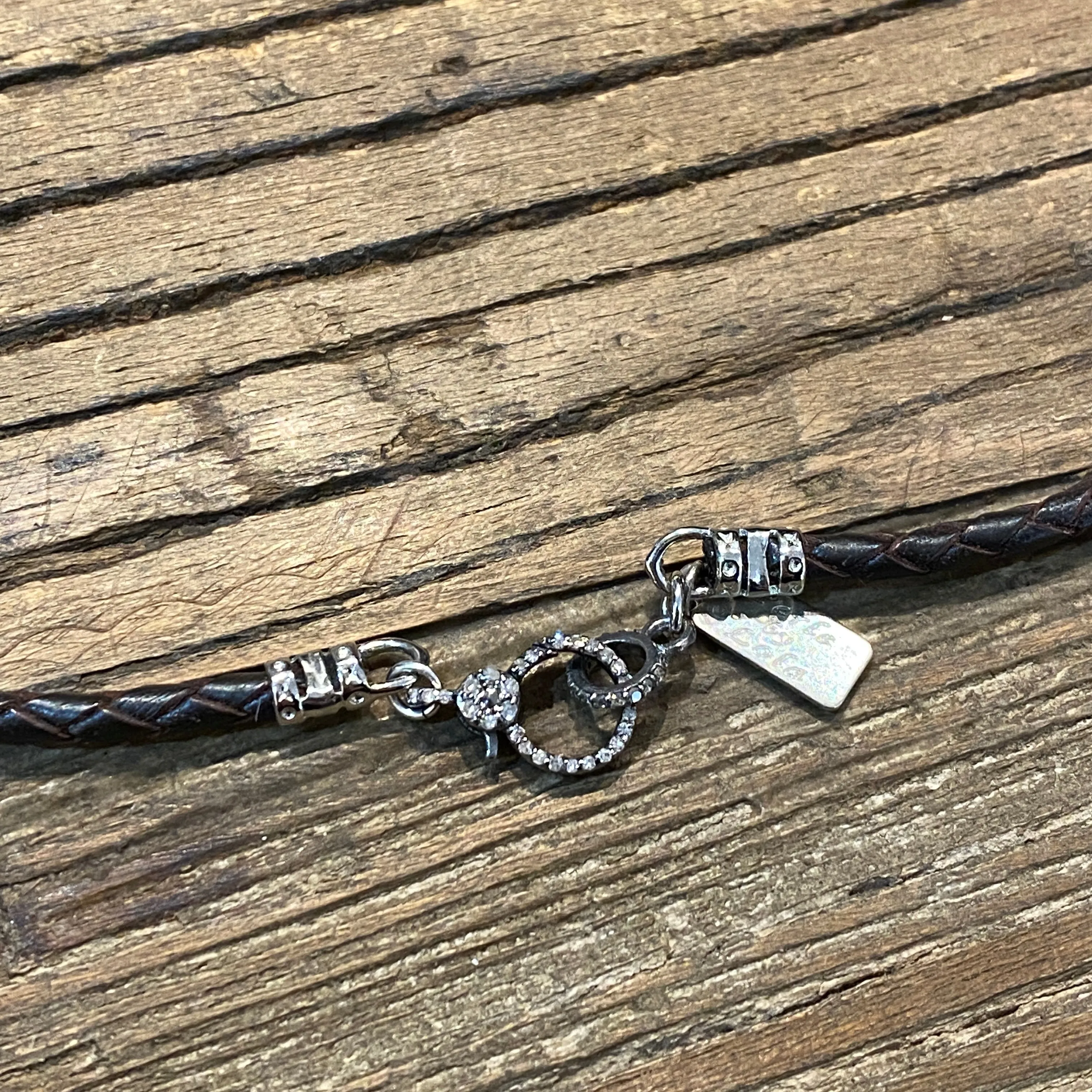 Braided Leather w/ Diamond Clasp and Pave Loop Choker | 16”