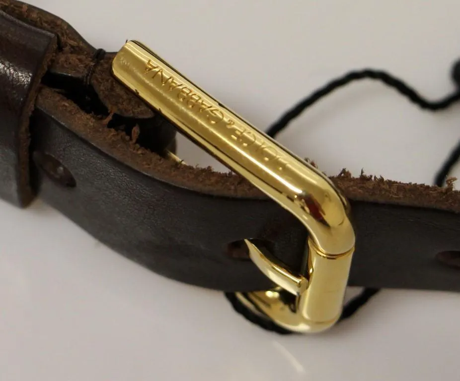 Brown Leather Gold Logo Belt