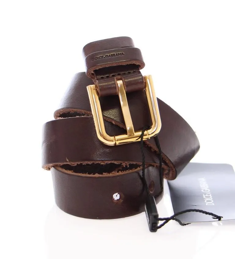 Brown Leather Gold Logo Belt