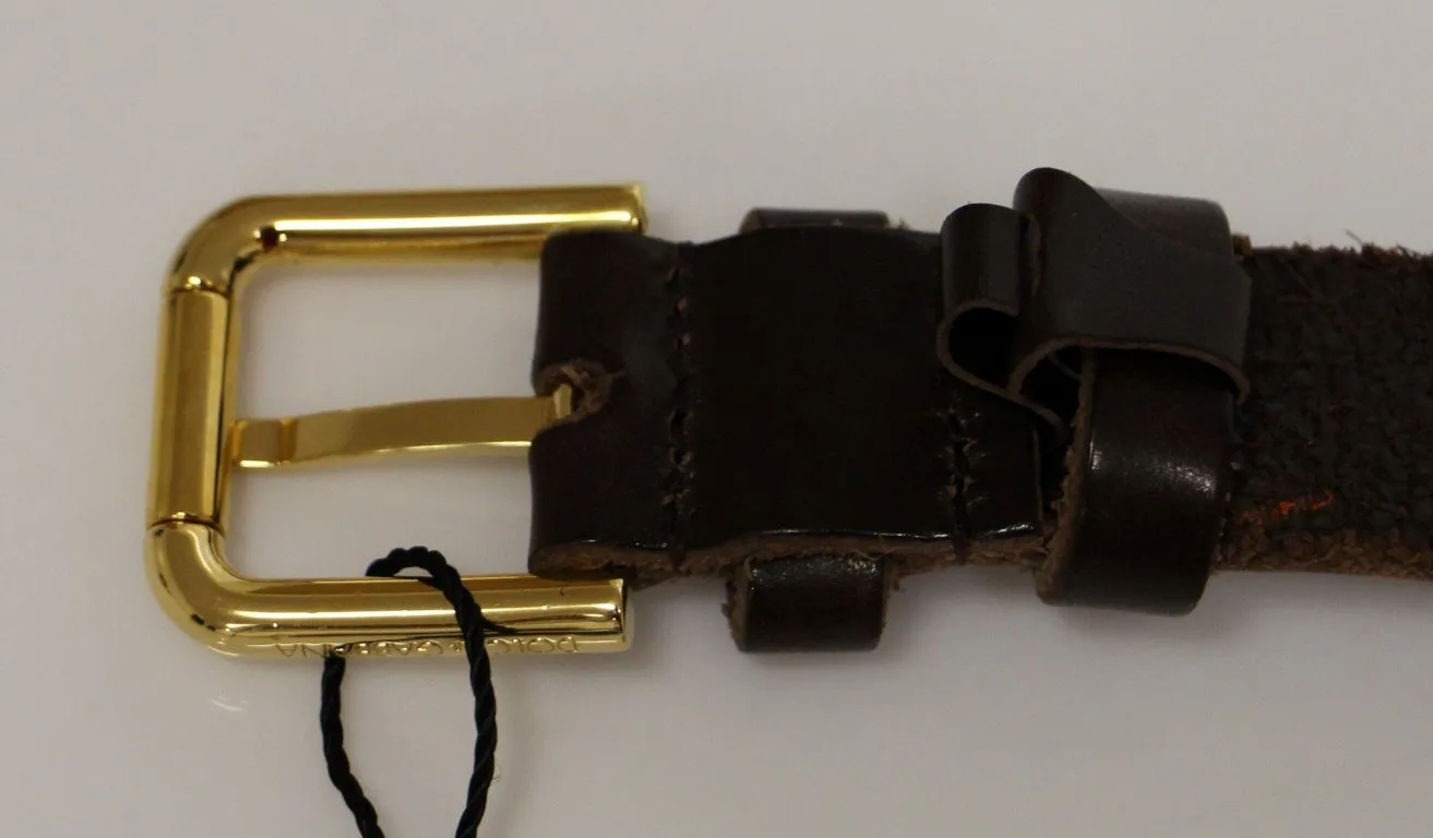 Brown Leather Gold Logo Belt