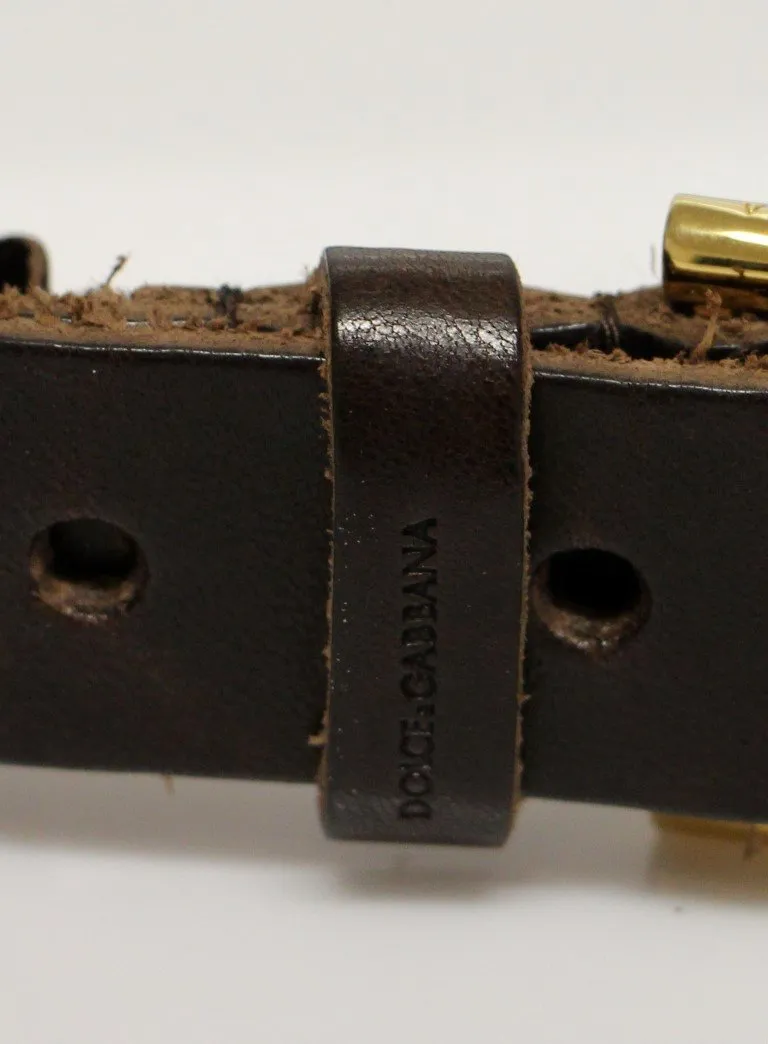 Brown Leather Gold Logo Belt