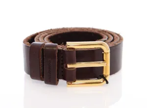 Brown Leather Gold Logo Belt