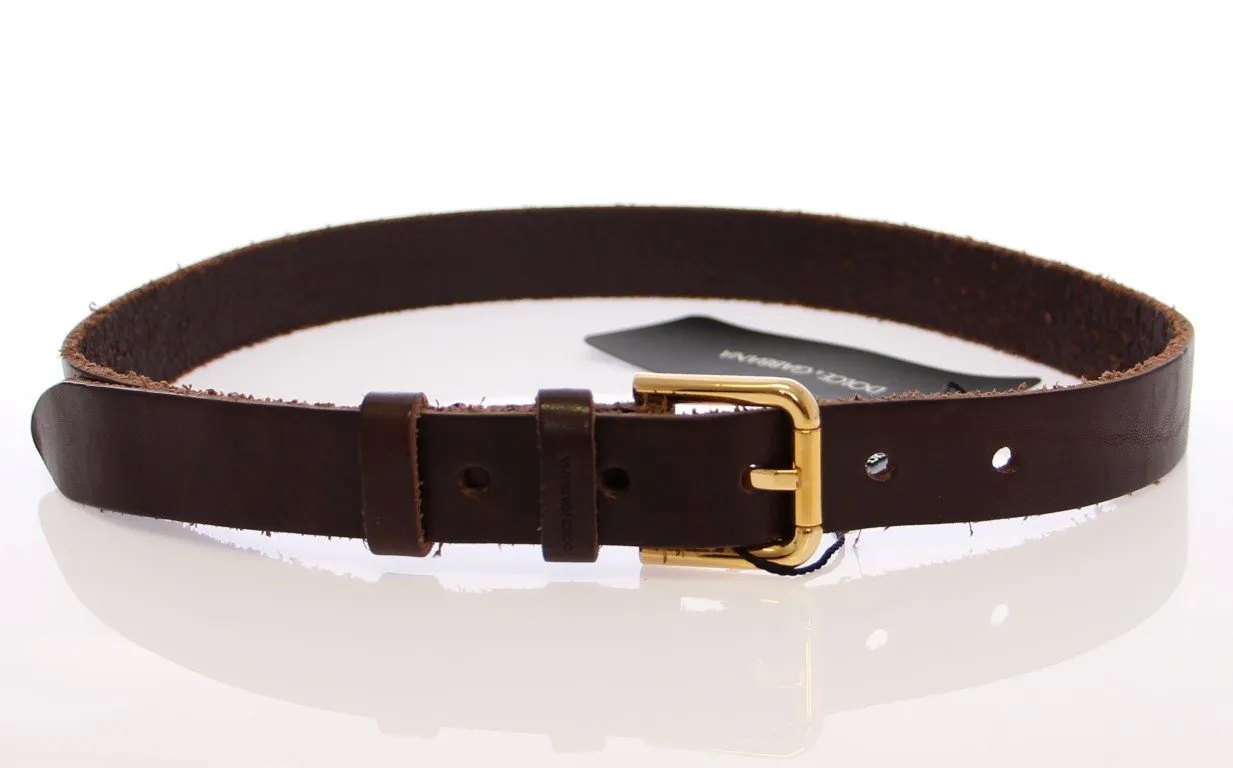 Brown Leather Gold Logo Belt
