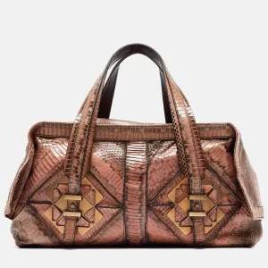 Brown/Beige Water Snakeskin Satchel