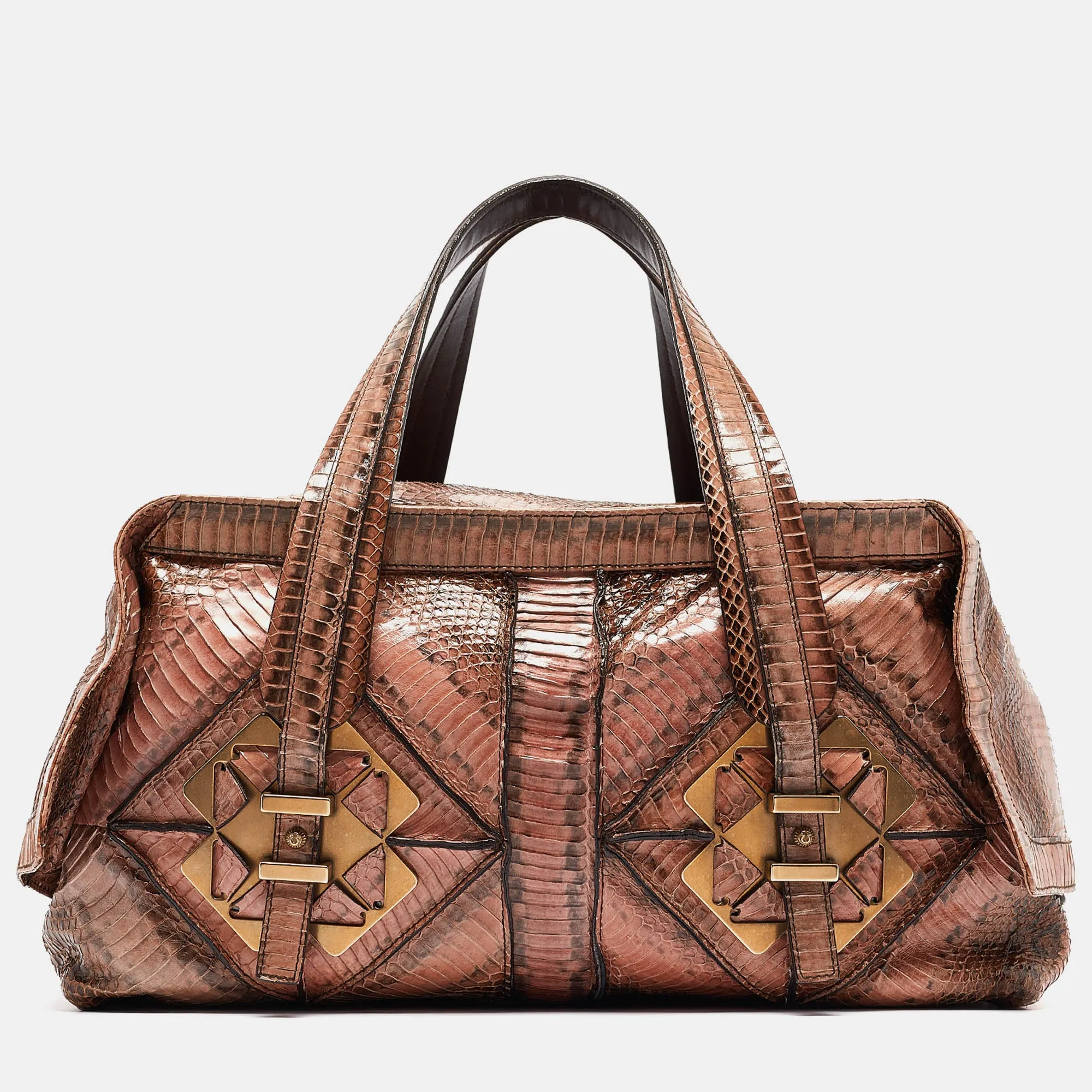 Brown/Beige Water Snakeskin Satchel