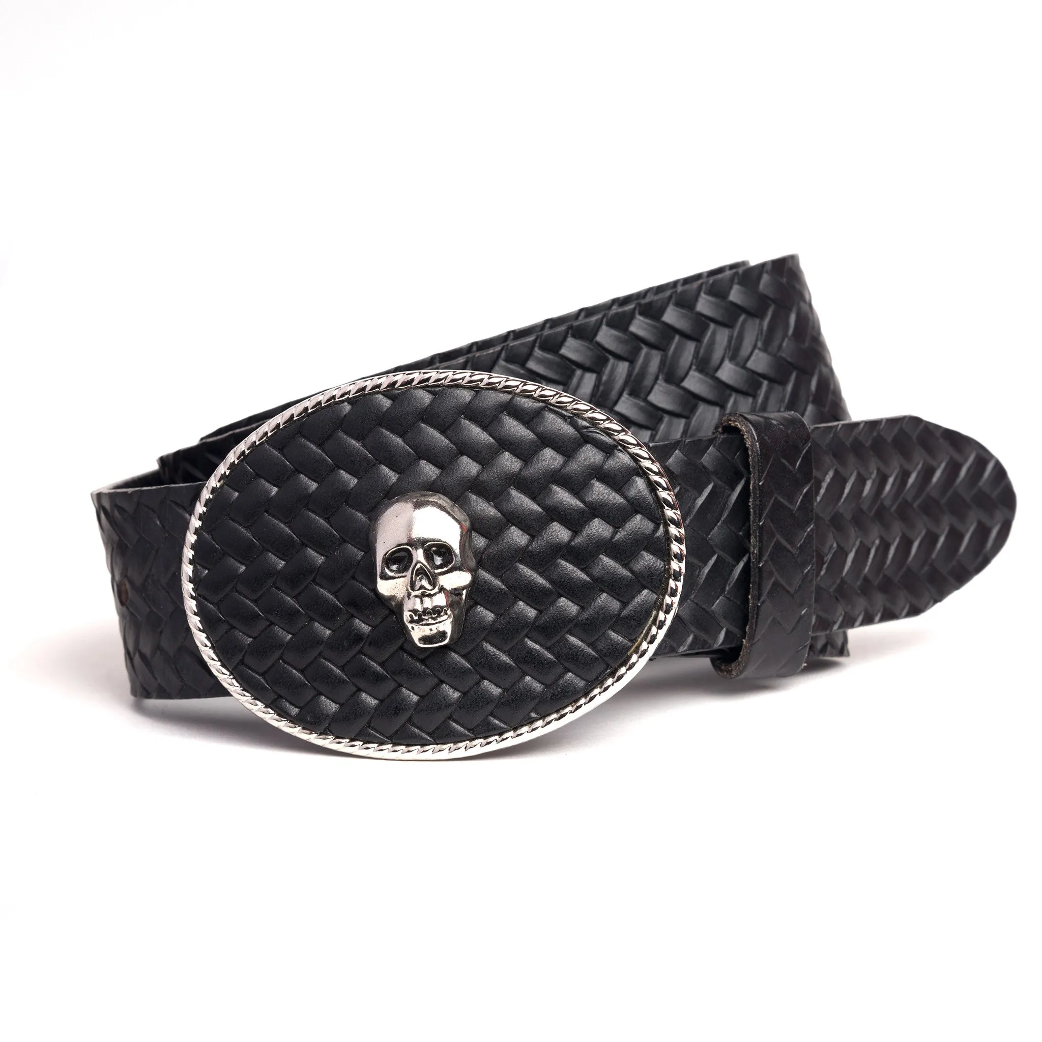 BSK108  1 1/2" Basket Weave Belt w/ Skull Buckle Set