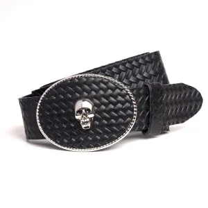 BSK108  1 1/2" Basket Weave Belt w/ Skull Buckle Set