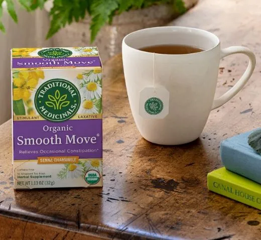 [Bundle Of 4] Traditional Medicinals Organic Smooth Move Senna Chamomile Tea, 16 bags  Exp: